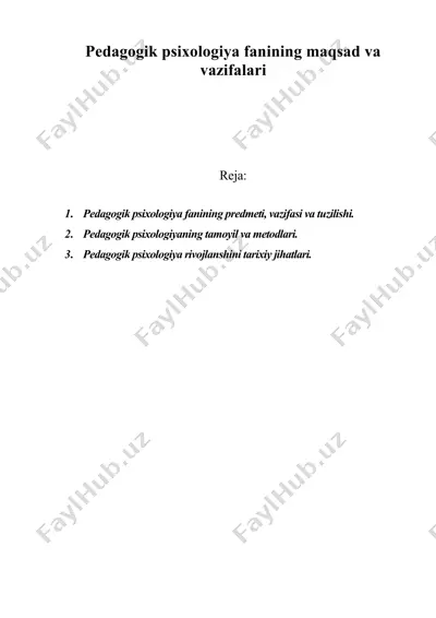 pedagogik psixologiya fanining maqsad va vazifalari — DOC