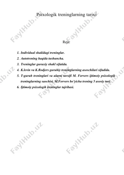 psixologik treninglarning tarixi — DOC