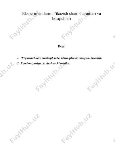 eksperimentlarni o’tkazish shart-sharoitlari va bosqichlari — DOC