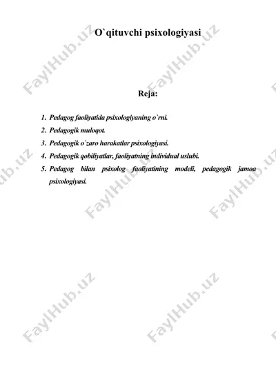 o`qituvchi psixologiyasi — DOC