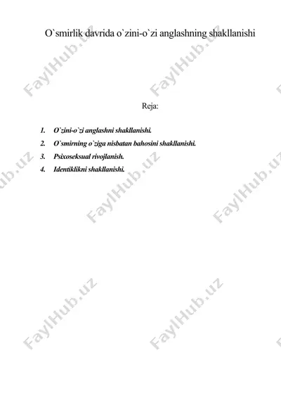 o`smirlik davrida o`zini-o`zi anglashning shakllanishi — DOC