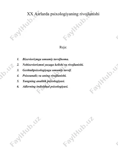 xx asrlarda psixologiyaning rivojlanishi — DOC