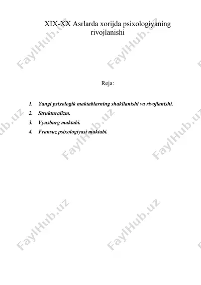 xix-xx asrlarda xorijda psixologiyaning rivojlanishi — DOC