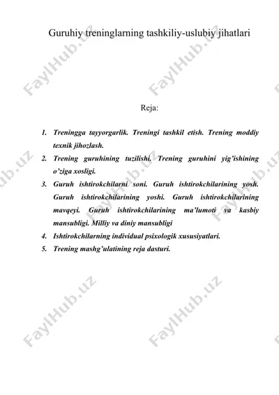 guruhiy treninglarning tashkiliy-uslubiy jihatlari — DOC
