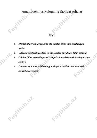 amaliyotchi psixologning faoliyat sohalar — DOC