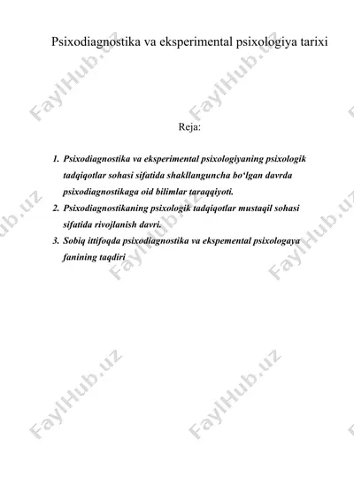 psixodiagnostika va eksperimental psixologiya tarixi — DOC