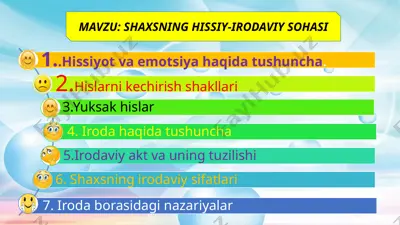 shaxsning hissiy-irodaviy sohasi — PPTX