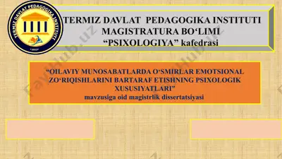 oilaviy munosabatlarda o’smirlar emotsional zo’riqishlarini bartaraf etishning psixologik xususiyatlari — PPTX