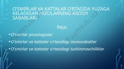 o’smirlar va kattalar o’rtasida yuzaga keladigan nizolarning asosiy sabablari — PPTX