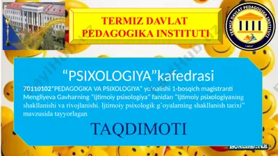 ijtimoiy psixologiyaning shakllanishi va rivojlanishi. ijtimoiy psixologik g’oyalarning shakllanish tarixi — PPTX