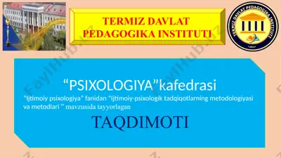 ijtimoiy-psixologik tadqiqotlarning metodologiyasi va metodlari — PPTX