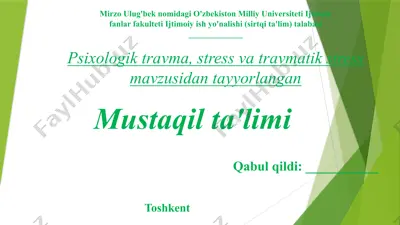 psixologik travma, stress va travmatik stress — PPTX