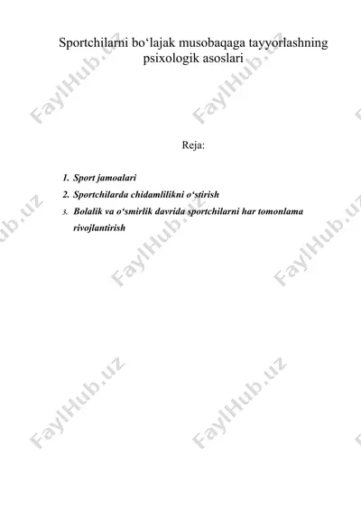 sportchilarni bo‘lajak musobaqaga tayyorlashning psixologik asoslari — DOC