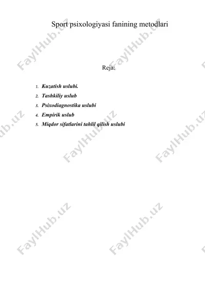 sport psixologiyasi fanining metodlari — DOC