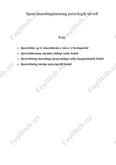sport musobaqalarining psixologik tavsifi — DOC