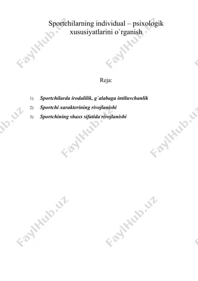 sportchilarning individual – psixologik xususiyatlarini o`rganish — DOC