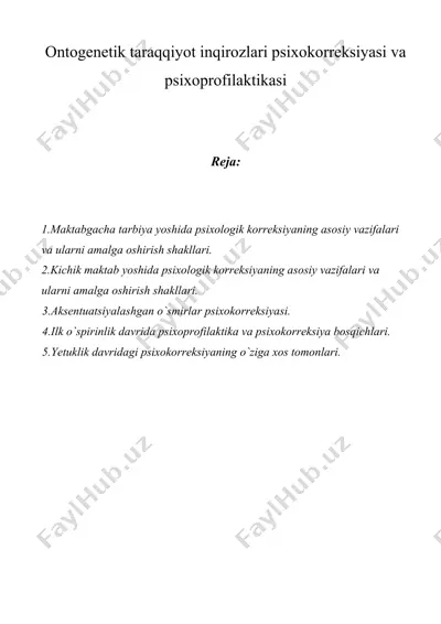ontogenetik taraqqiyot inqirozlari psixokorreksiyasi va psixoprofilaktikasi — DOC