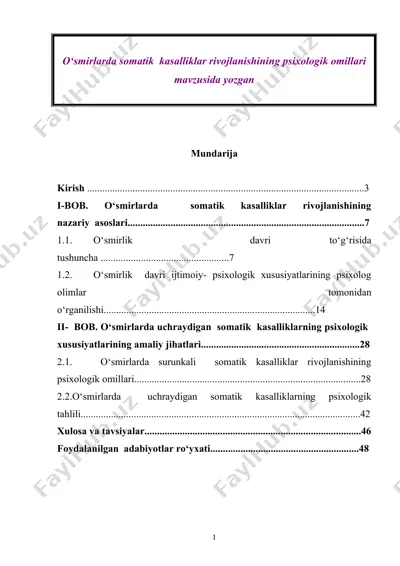 o‘smirlarda somatik kasalliklar rivojlanishining psixologik omillari — DOC
