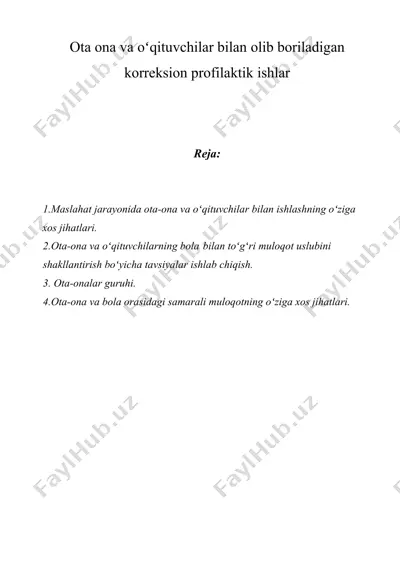 ota ona va oʻqituvchilar bilan olib boriladigan korreksion profilaktik ishlar — DOC