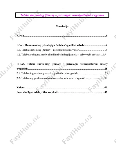talaba shaxsining ijtimoiy – psixologik xususiyatlarini o`rganish — DOC