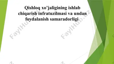 qishloq xo’jaligining ishlab chiqarish infratuzilmasi va undan foydalanish samaradorligi — PPTX