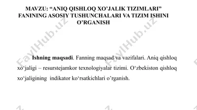 aniq qishloq xo’jalik tizimlari fanining asosiy tushunchalari va tizim ishini o’rganish — PPTX