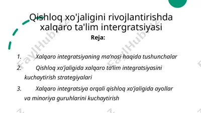 qishloq xo'jaligini rivojlantirishda xalqaro ta'lim intergratsiyasi — PPTX
