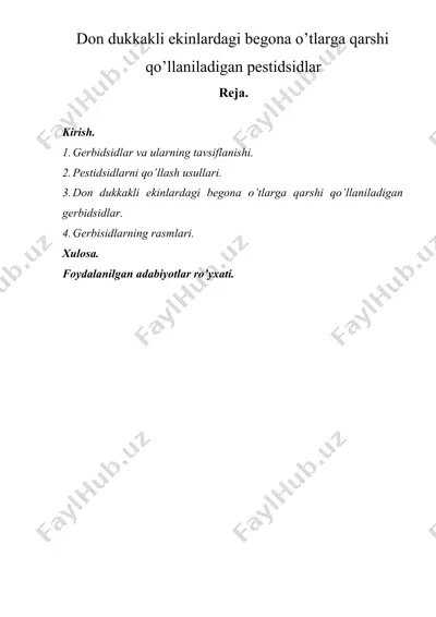 don dukkakli ekinlardagi begona o’tlarga qarshi qo’llaniladigan pestidsidlar — DOCX