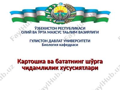 картошка ва бататнинг шўрга чидамлилик хусусиятлари — PPT