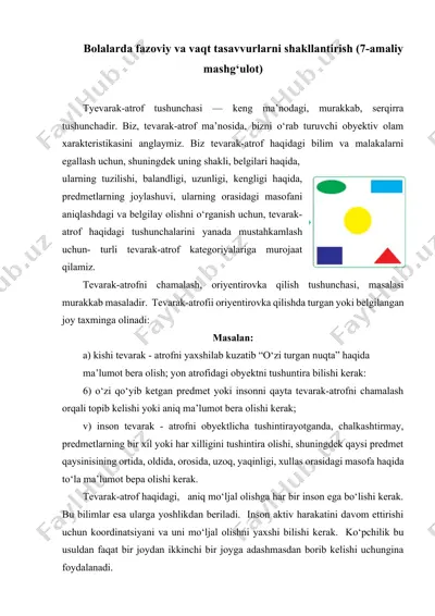 bolalarda fazoviy va vaqt tasavvurlarni shakllantirish (amaliy mashg‘ulot) — DOCX
