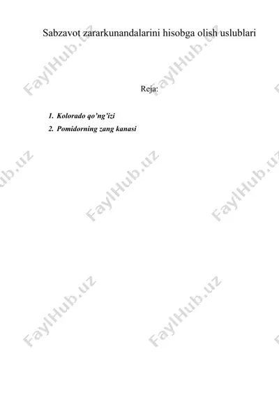 sabzavot zararkunandalarini hisobga olish uslublari — DOC