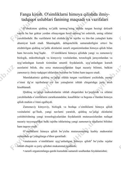 fanga kirish. o'simliklarni himoya qilishda ilmiy-tadqiqot uslublari fanining maqsadi va vazifalari — DOC