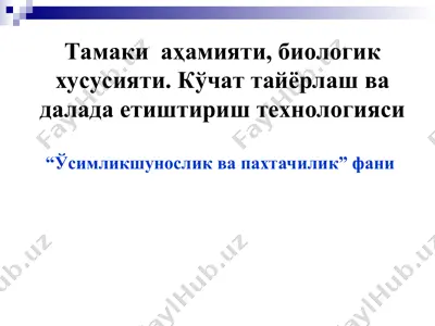 тамаки аҳамияти, биологик хусусияти. кўчат тайёрлаш ва далада етиштириш технологияси — PPT