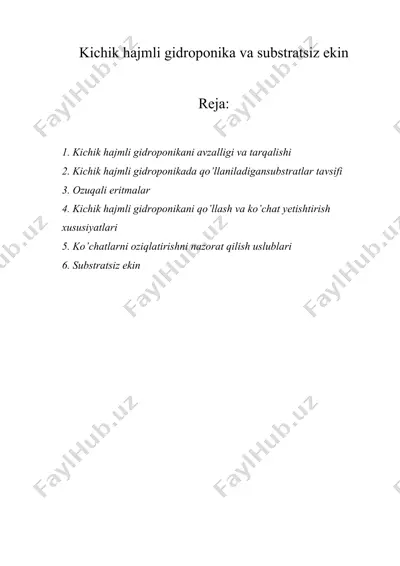 kichik hajmli gidroponika va substratsiz ekin — DOCX