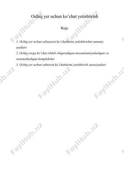 ochiq yer uchun ko’chat yetishtirish — DOCX