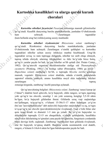 kartoshka kasalliklari va ularga qarshi kurash choralari — DOC