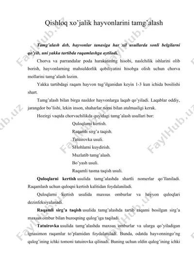 qishloq xo’jalik hayvonlarini tamg’alash — DOC