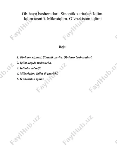 ob-havo bashoratlari. sinoptik xaritalar. iqlim. iqlim tasnifi. mikroiqlim. o’zbekiston iqlimi — DOC