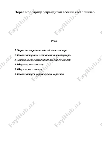 чорва молларида учрайдиган асосий касалликлар — DOC