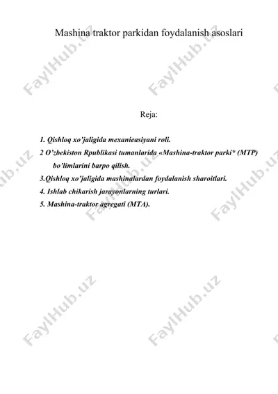 mashina traktor parkidan foydalanish asoslari — DOC