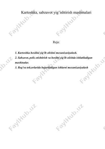 kartoshka, sabzavot yig’ishtirish mashinalari — DOC