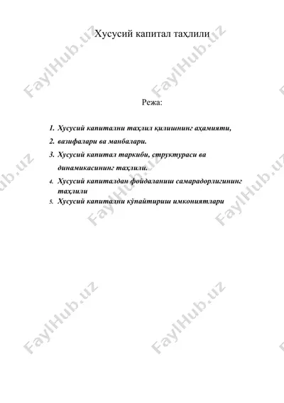хусусий капитал таҳлили — DOC