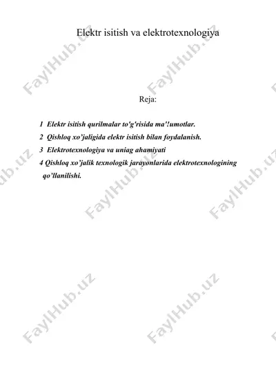 elektr isitish va elektrotexnologiya — DOC