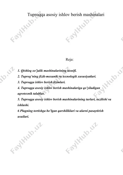 tuproqqa asosiy ishlov berish mashinalari — DOC