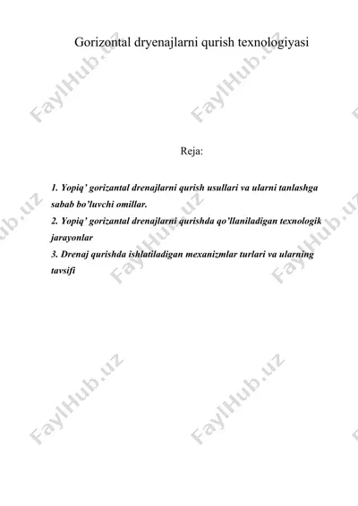 gorizontal dryenajlarni qurish texnologiyasi — DOC