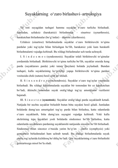 suyaklarning o‘zaro birlashuvi–artrologiya — DOC