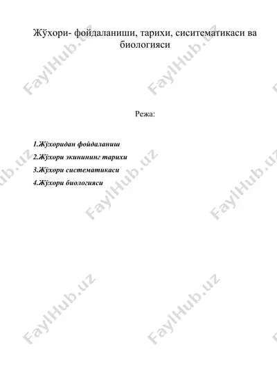 жўхори- фойдаланиши, тарихи, сиситематикаси ва биологияси — DOC