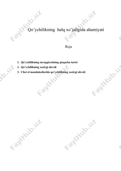 qo’ychilikning halq xo’jaligida ahamiyati — DOC