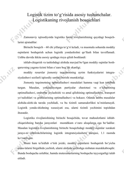 logistik tizim to‘g‘risida asosiy tushunchalar. logistikaning rivojlanish bosqichlari — DOC