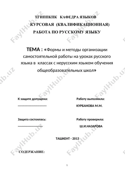 формы и методы организации самостоятельной работы на уроках русского языка в  классах с нерусским языком  — DOC
